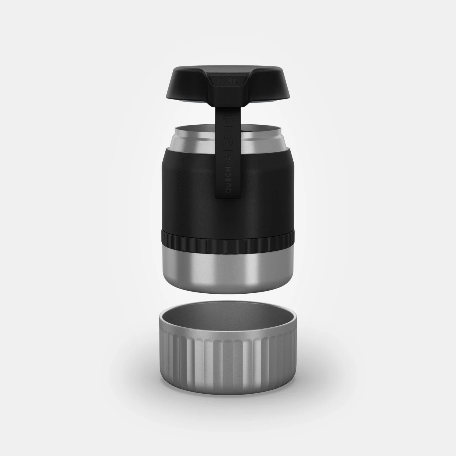 Quechua Stainless Steel Isothermal Food Box For Hiking MH500 0.8 L With Bowl Black - Image 2