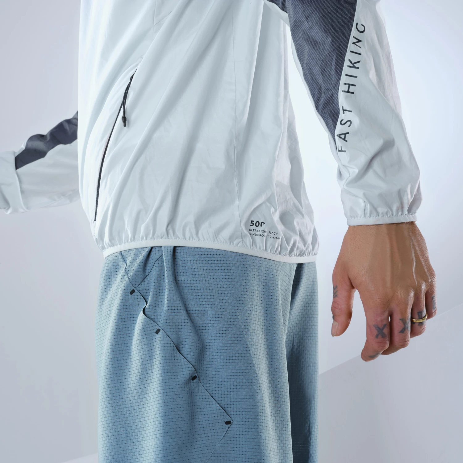 Quechua Men’s Fast Hiking Windbreaker Jacket FH500 Helium Wind Grey - Image 4