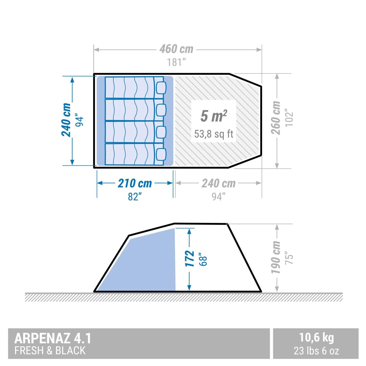 Quechua 4 Man Blackout Tent With Poles - Image 2