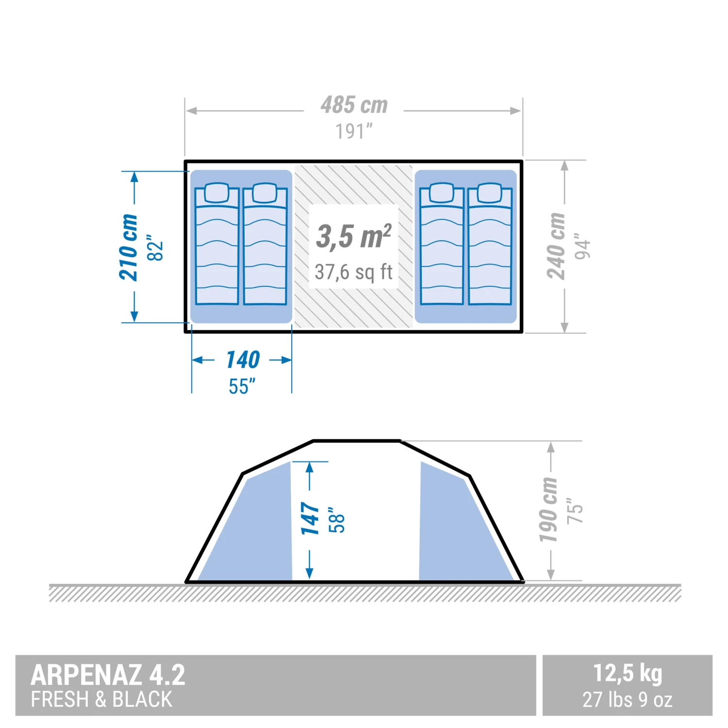 Quechua 4 Man Blackout Tent With Poles - Arpenaz 4.2 F&B - Image 3